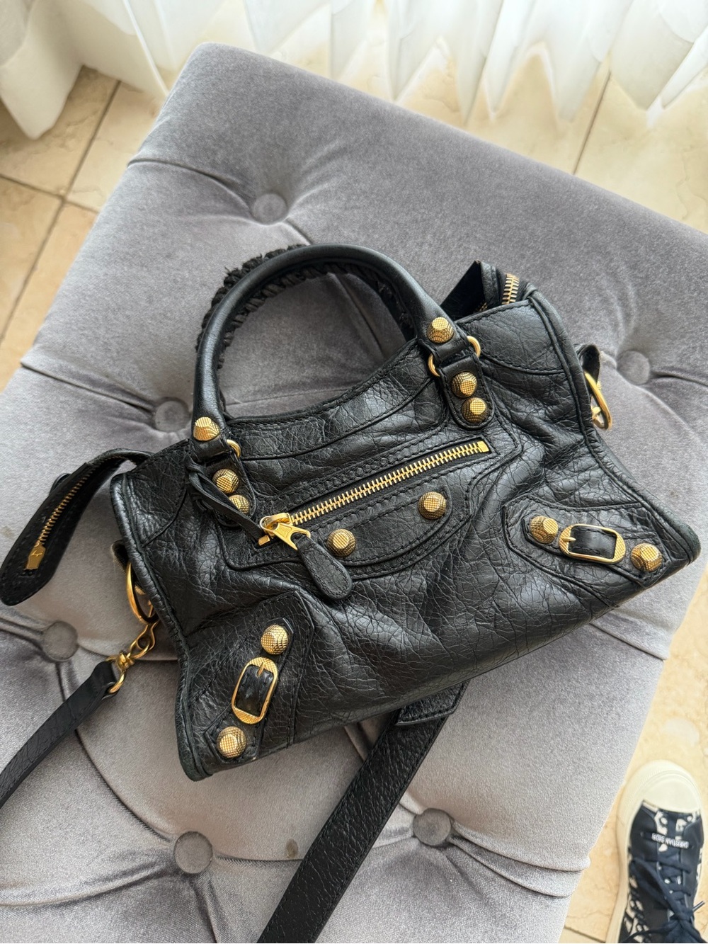 Balenciaga Black Leather Mini Bag with Gold Stud Hardware